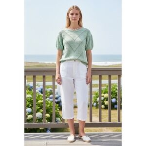 NEW Across America Knit Maven Sweater Medium Mint Green Pointelle USA Cottage